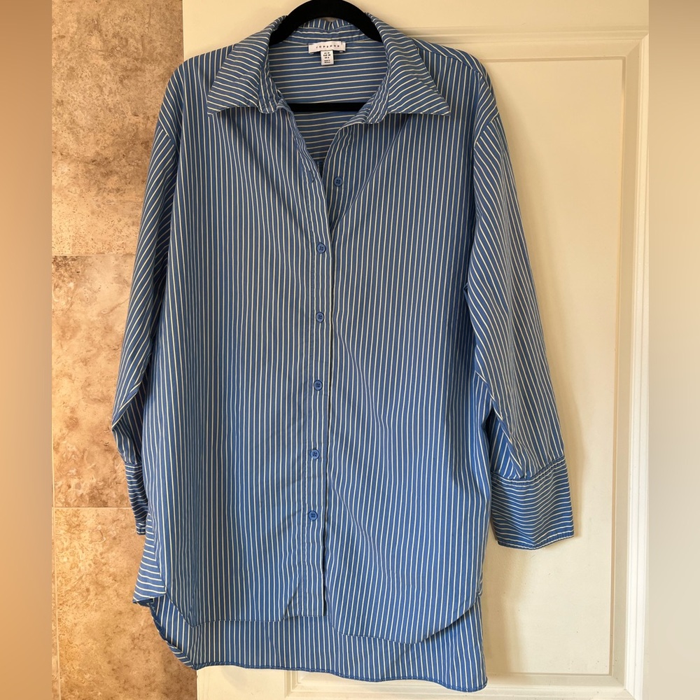 Topshop Blue and White Striped Casual Shirt
